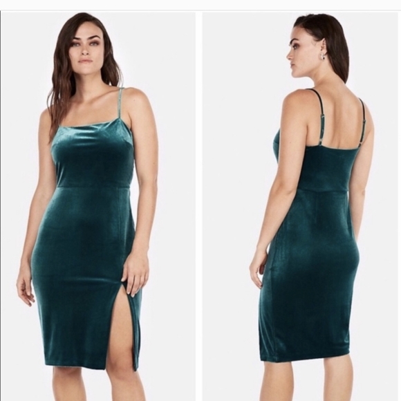 Express | Dresses | Express Emerald Green Velvet Midi Dress | Poshmark